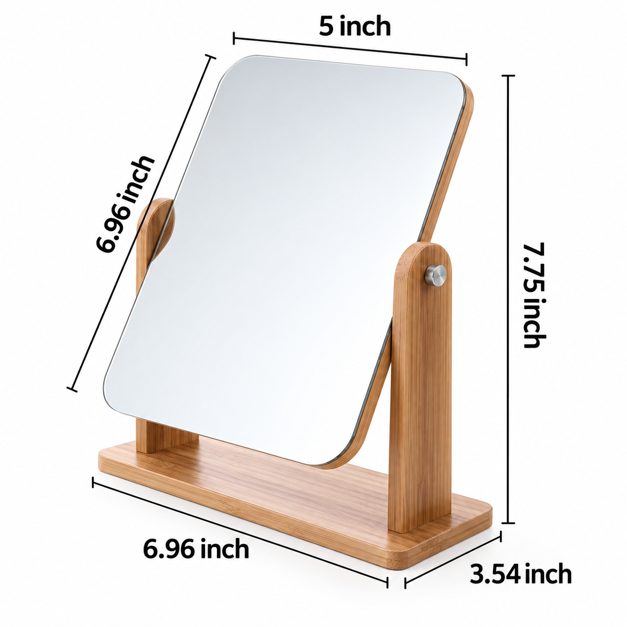 360° Rotating Wooden Vanity Mirror with Adjustable Tabletop Stand