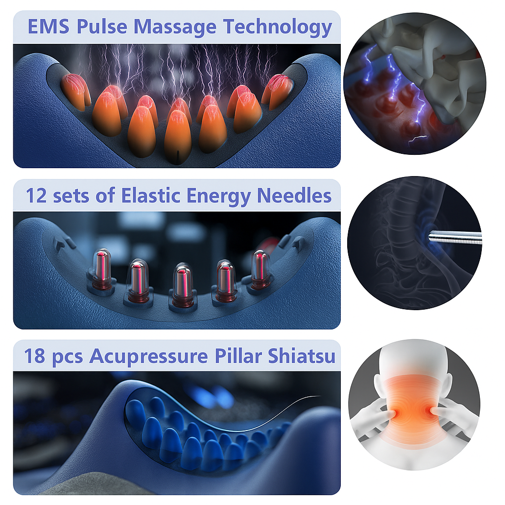 EMS Pulse Neck Pillow Massager – Electric Neck Support with Gentle Heating & Vibration Functions