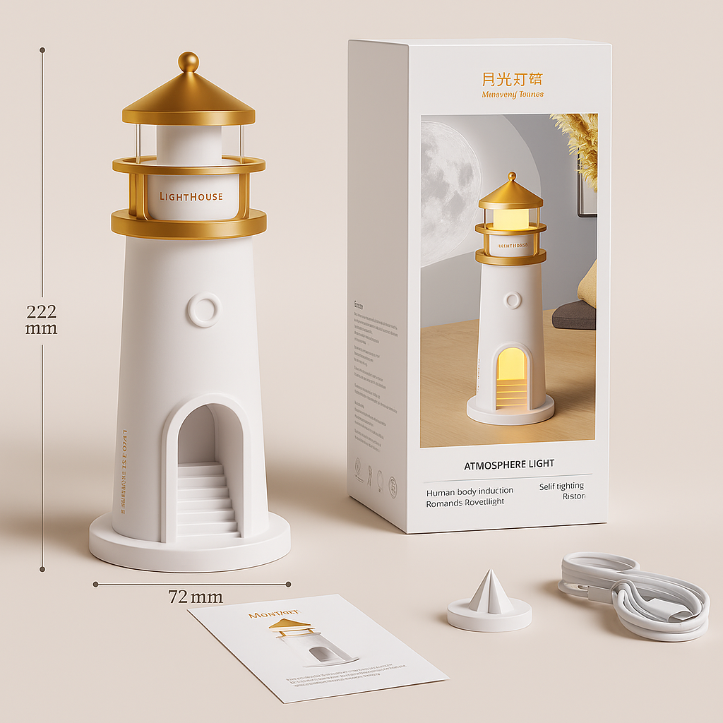 Theia Lighthouse Moon Projection Lamp – Motion Sensor Night Light with Bluetooth Music