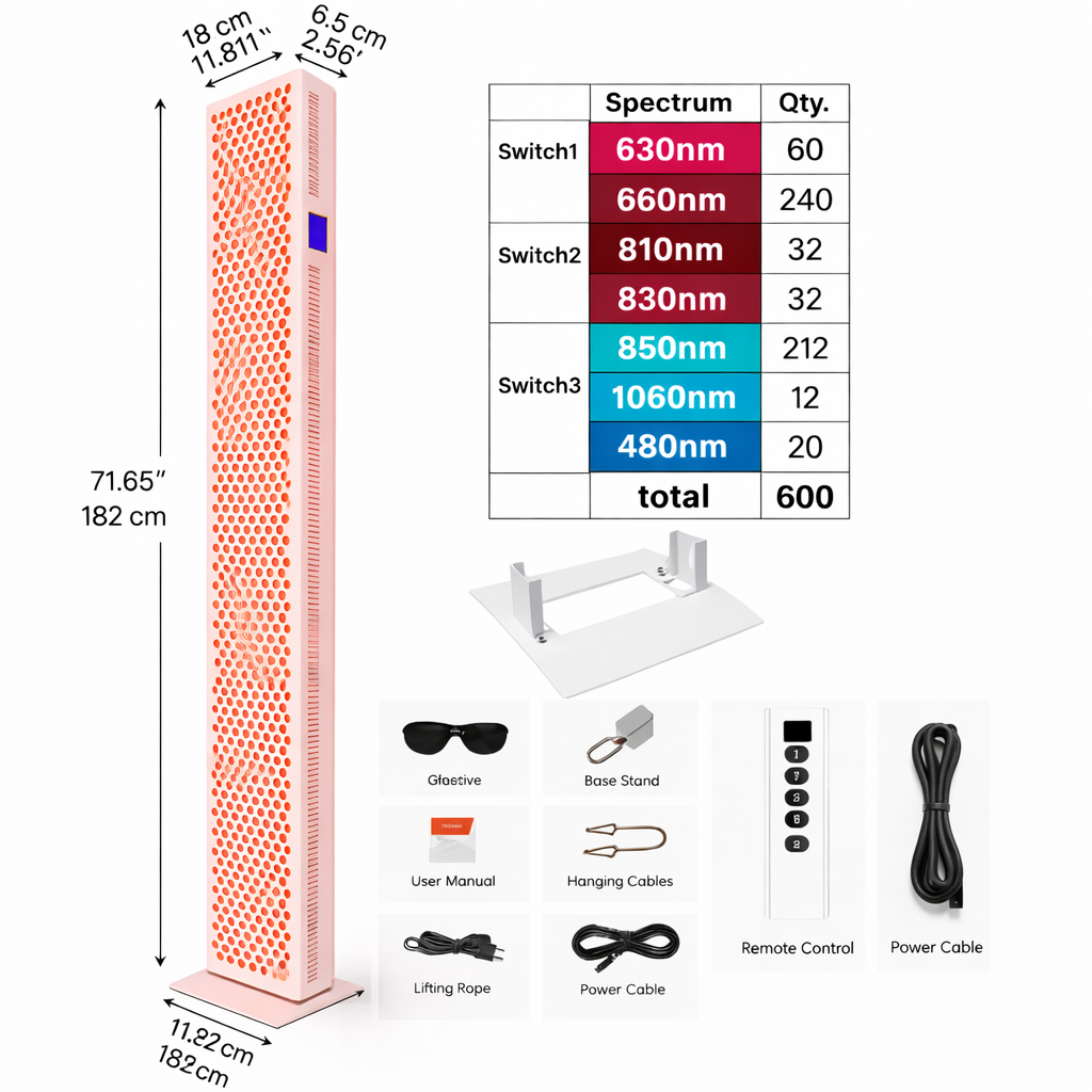 Full Body Red Light Therapy Panel Standing | 576 Dual-Chip LEDs | 9-Wavelength Infrared Light | Pain Relief & Recovery