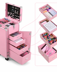 Professional Rolling Manicure Table – Foldable Nail Tech Desk with 4 Drawers & Travel Case