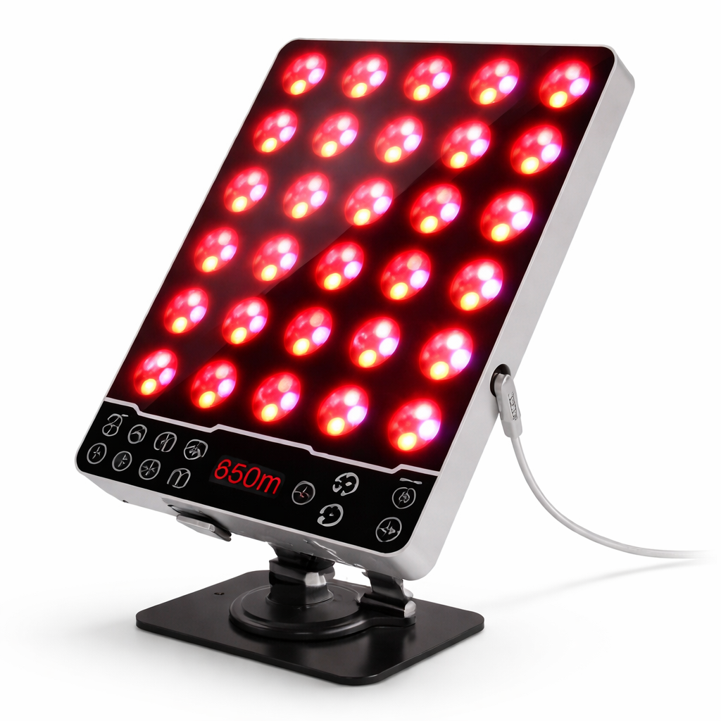 8 Modes Red Light Therapy Panel with 660nm / 850nm / 590nm / 415nm – Mini Desktop LED Device for Skin Care and Anti-Aging