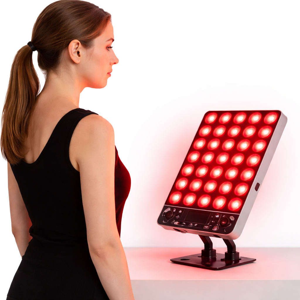 8 Modes Red Light Therapy Panel with 660nm / 850nm / 590nm / 415nm – Mini Desktop LED Device for Skin Care and Anti-Aging