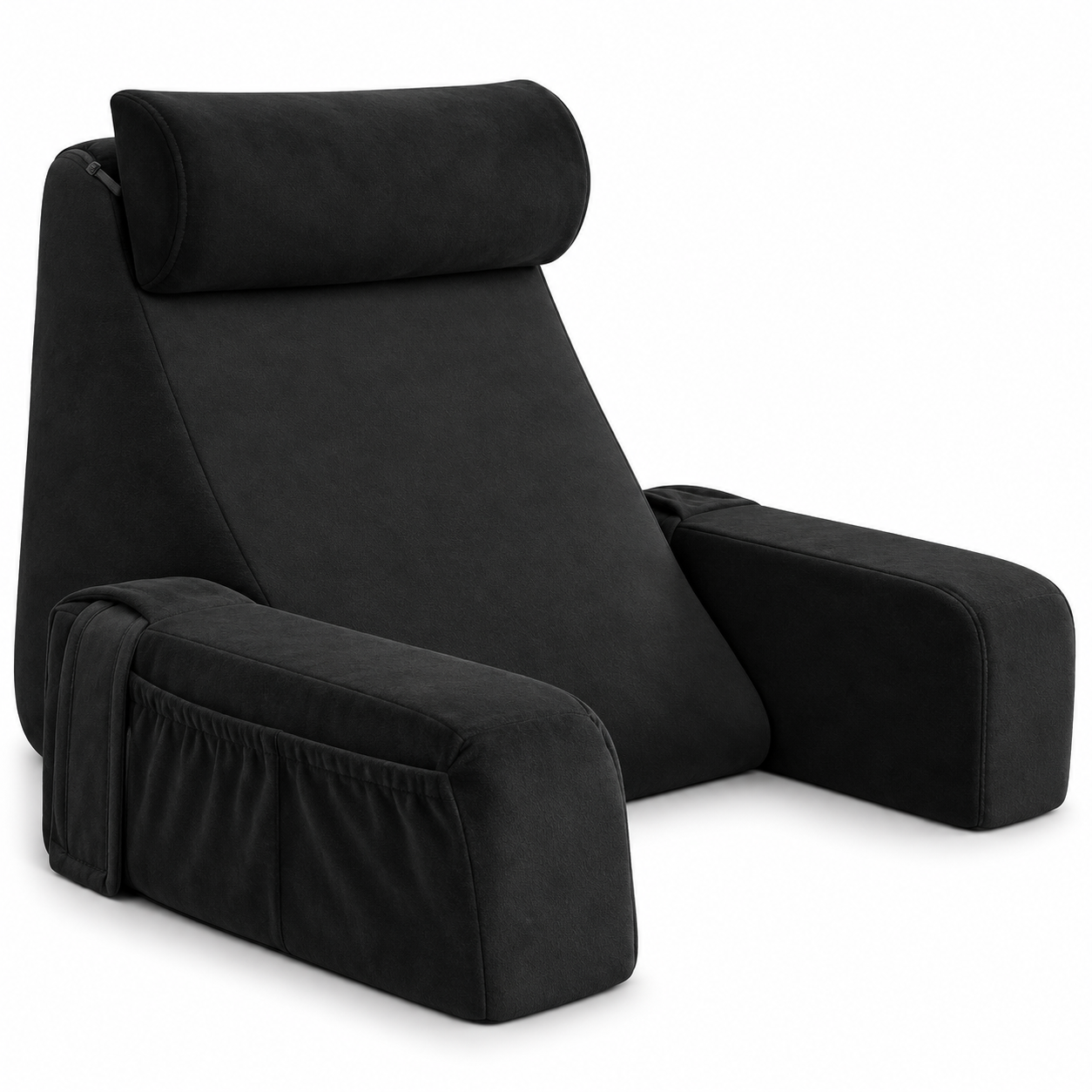 Memory Foam Bed Rest Pillow with Armrests, Neck Support & Side Pockets – Reading Backrest Cushion