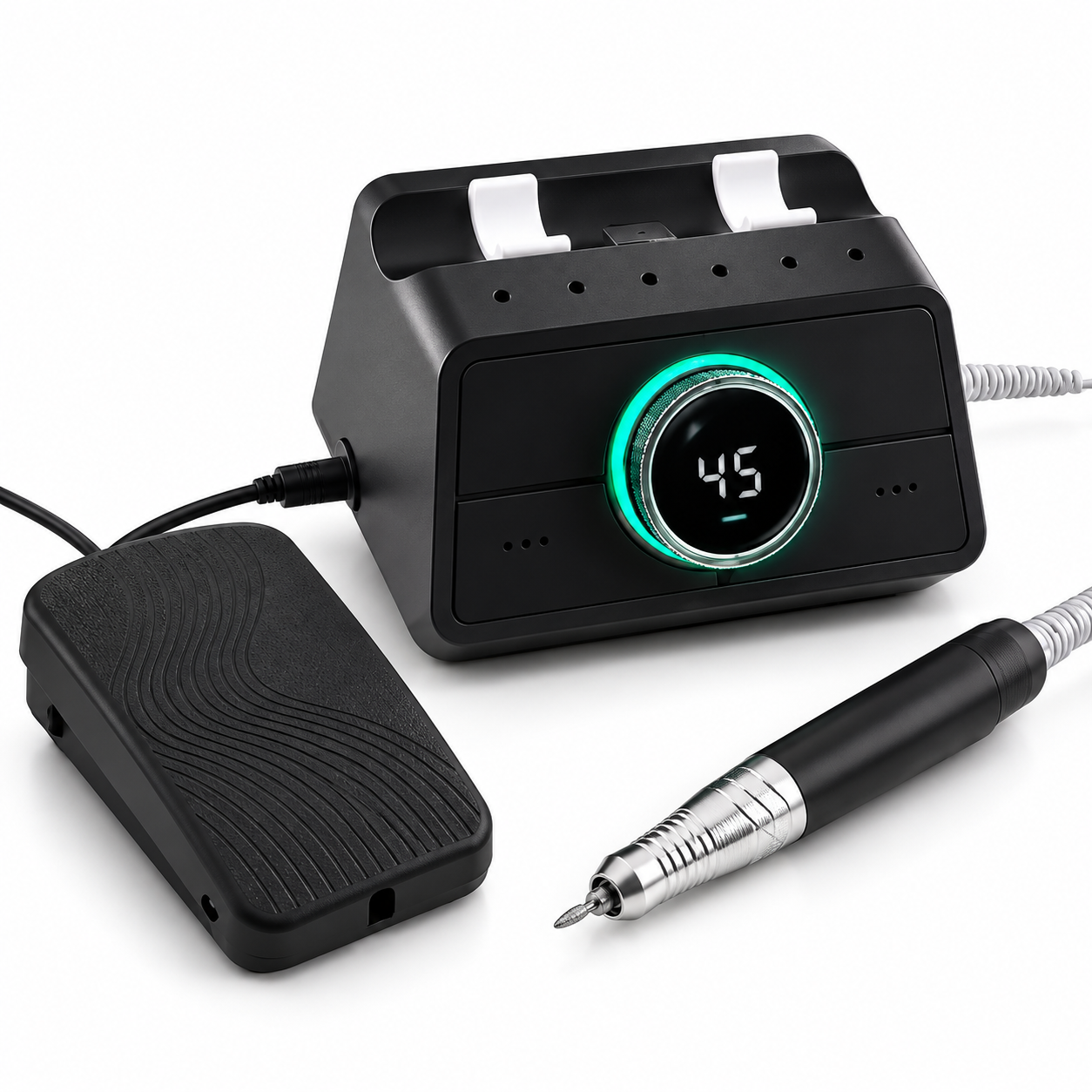 Professional 45,000 RPM Brushless Electric Nail Drill Machine with Digital Display and Foot Pedal