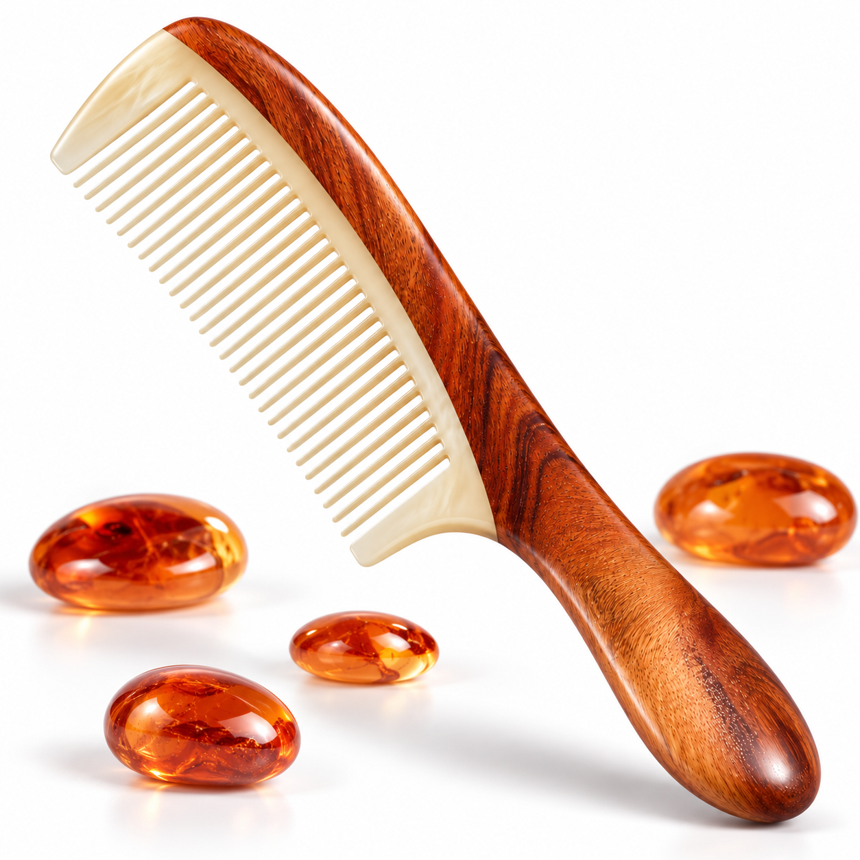 Natural Wood & Ox Horn Fine Tooth Hair Comb