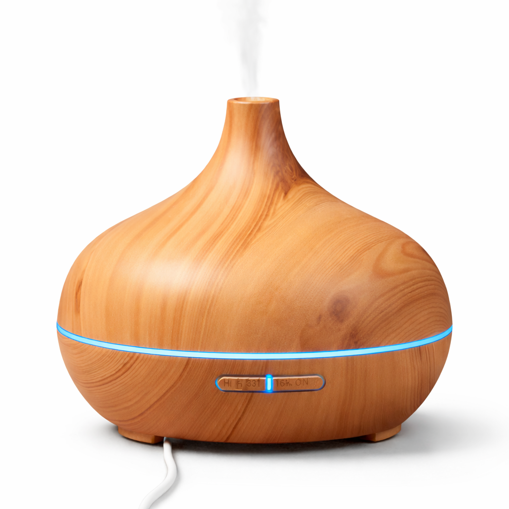 Ultrasonic Wood Grain Aromatherapy Diffuser with Blue LED – USB Essential Oil Humidifier & Cool Mist Air Purifier for Home & Office