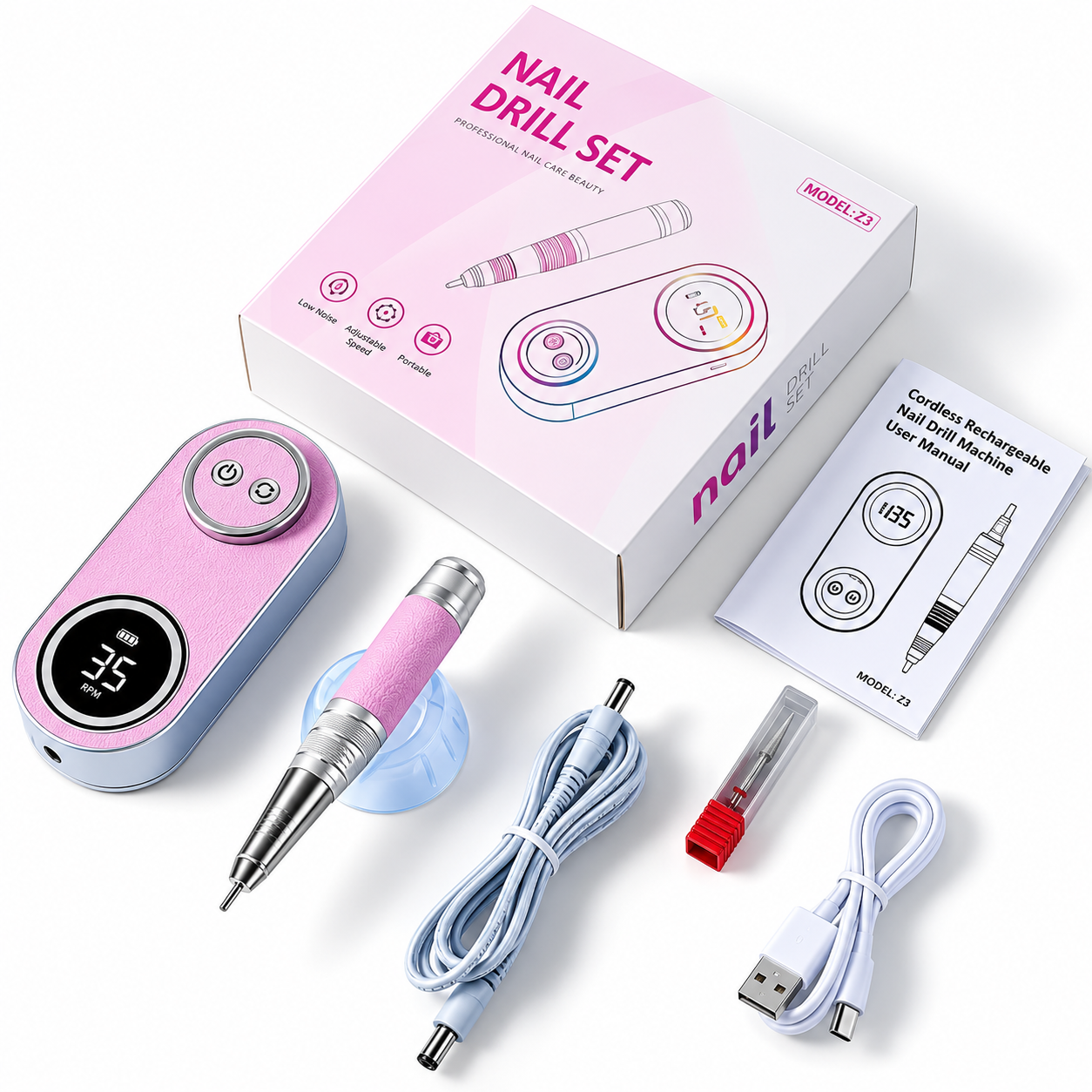 Cordless Electric Nail Drill Machine – 40,000 RPM, 25W Rechargeable Manicure & Pedicure Tool