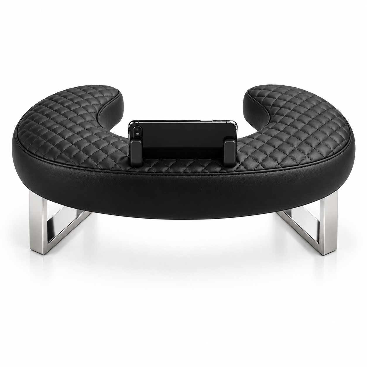 Professional U-Shaped Manicure Armrest with Phone Holder – Quilted Nail Hand Rest with Stainless Steel Stand