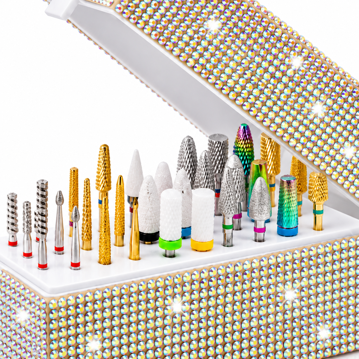 Nail Drill Bit Organizer – 30-Hole Crystal Storage Box for Manicure Tools