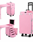 Professional Rolling Manicure Table – Foldable Nail Tech Desk with 4 Drawers & Travel Case