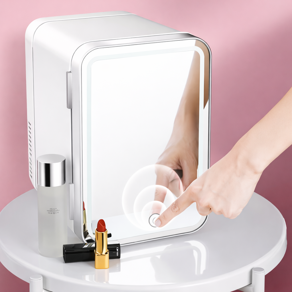 4L Mini Makeup Fridge with LED Mirror – Portable Cosmetic Storage Cooler for Home & Car