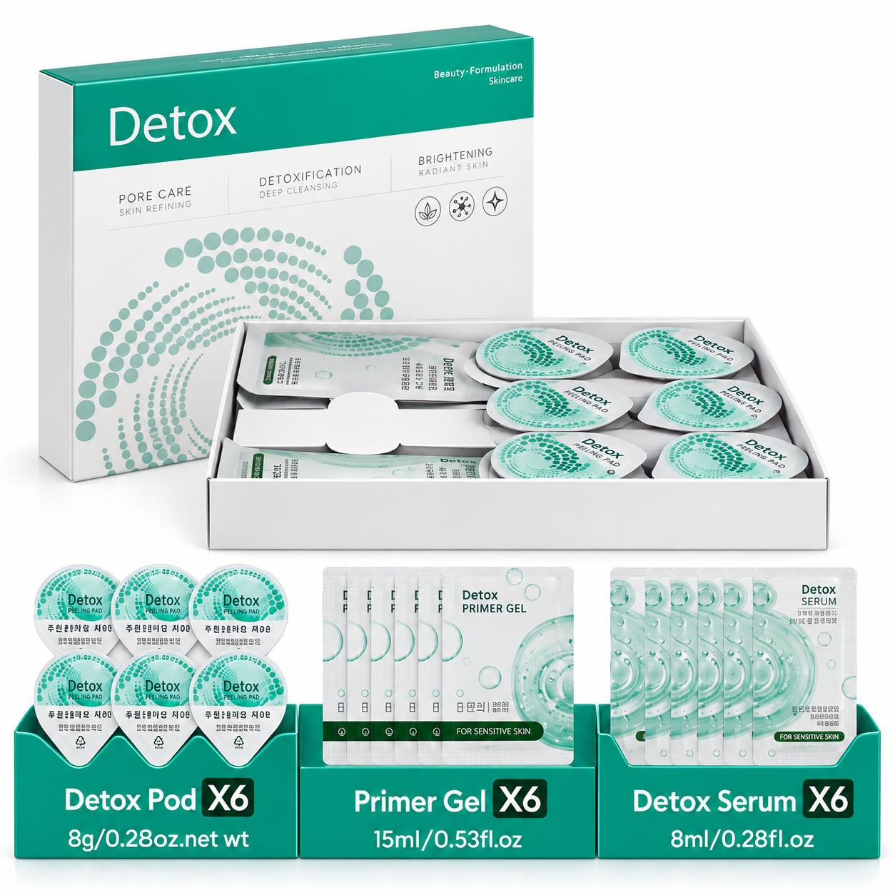 Professional Detox Facial Kit for Sensitive Skin – 6 Pods, 6 Primer Gels & 6 Serums