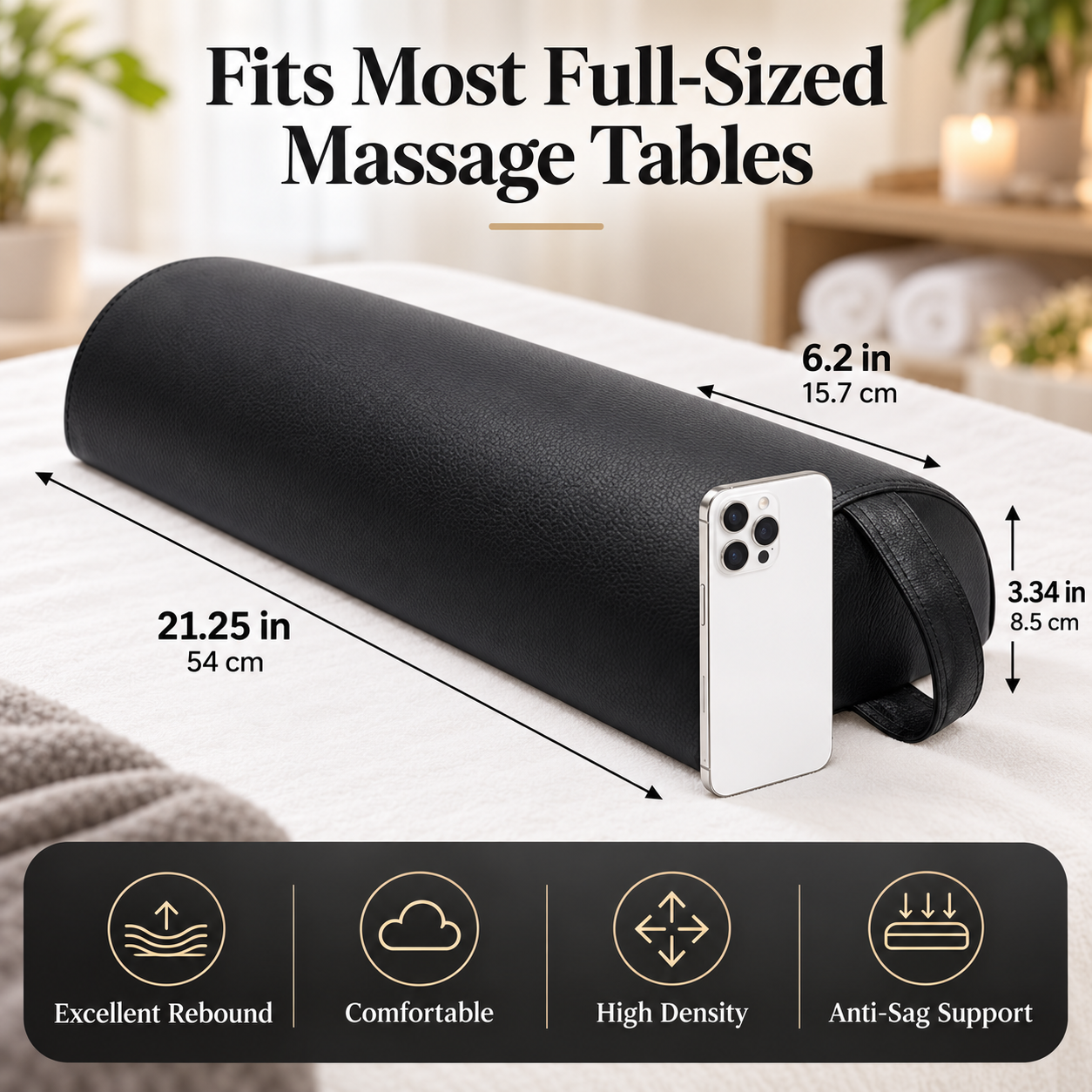 Massage Table Half-Round Bolster Pillow – High-Density Foam Support Cushion with Carry Handle