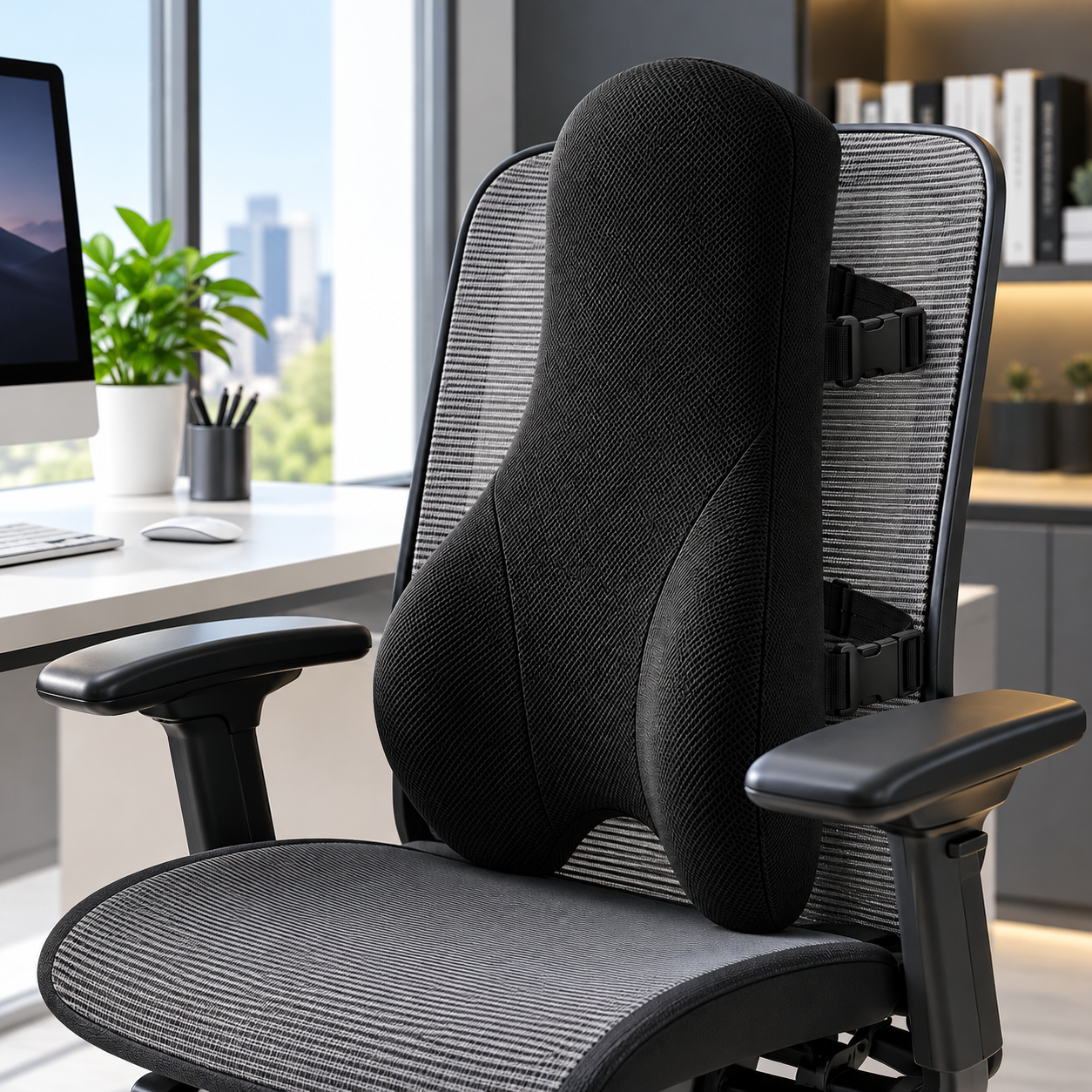 Ergonomic Full Back Memory Foam Lumbar Support Cushion – Adjustable Office Chair Back Pillow