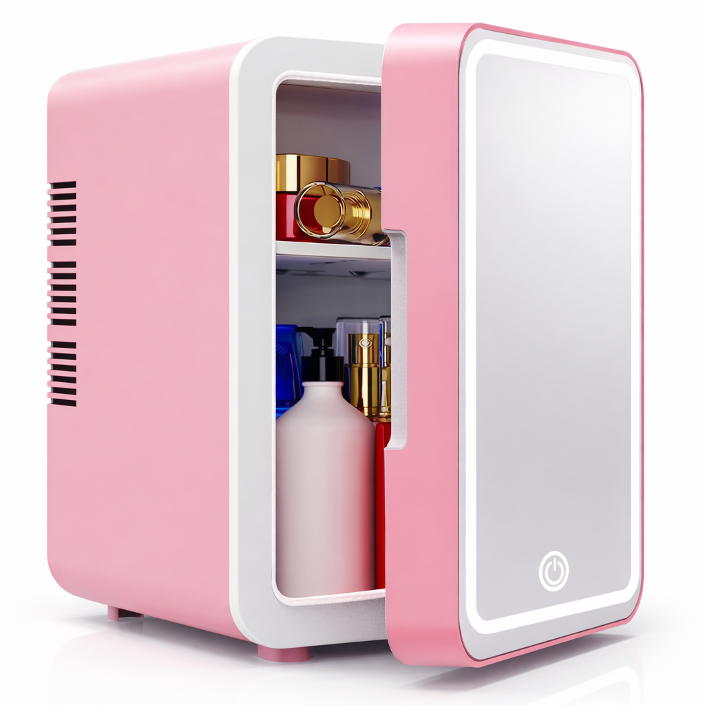 4L Mini Makeup Fridge with LED Mirror – Portable Cosmetic Storage Cooler for Home & Car