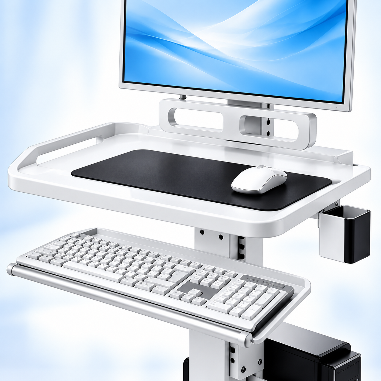 Professional Adjustable Equipment Trolley with Dual Shelves & Lockable Wheels – White