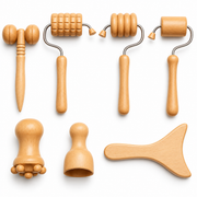 Professional 7-Piece Wood Massage Set – Wooden Rollers, Gua Sha & Body Tools