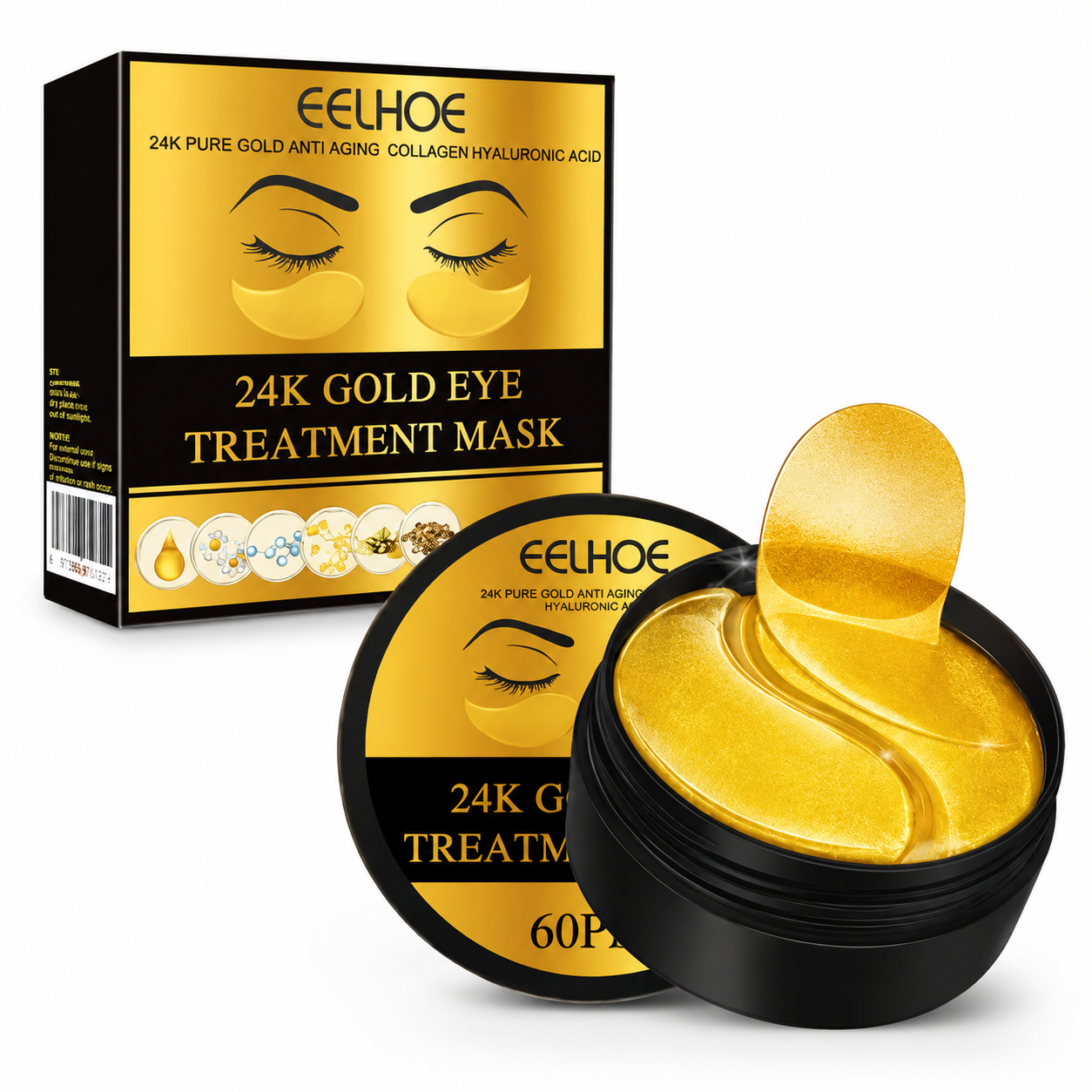 24K Gold Hydrogel Under Eye Patches – 60 Pieces / 30 Pairs – Hydrating Eye Care
