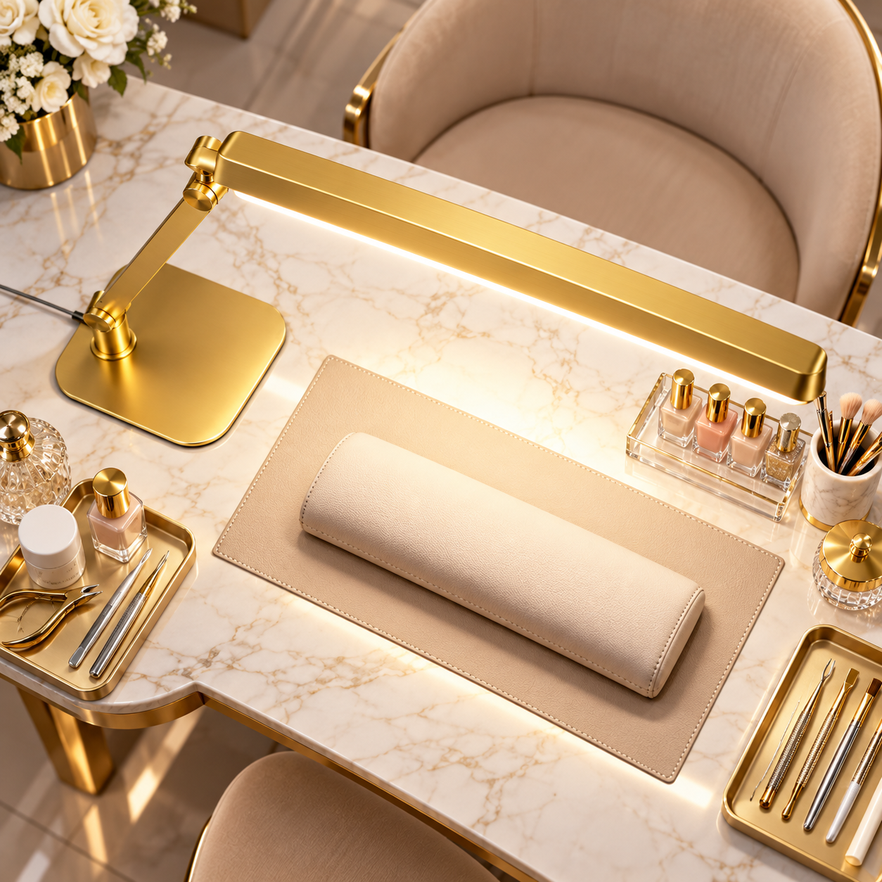 Luxury Gold Professional LED Nail Desk Lamp – Adjustable 3-Color Salon Lighting