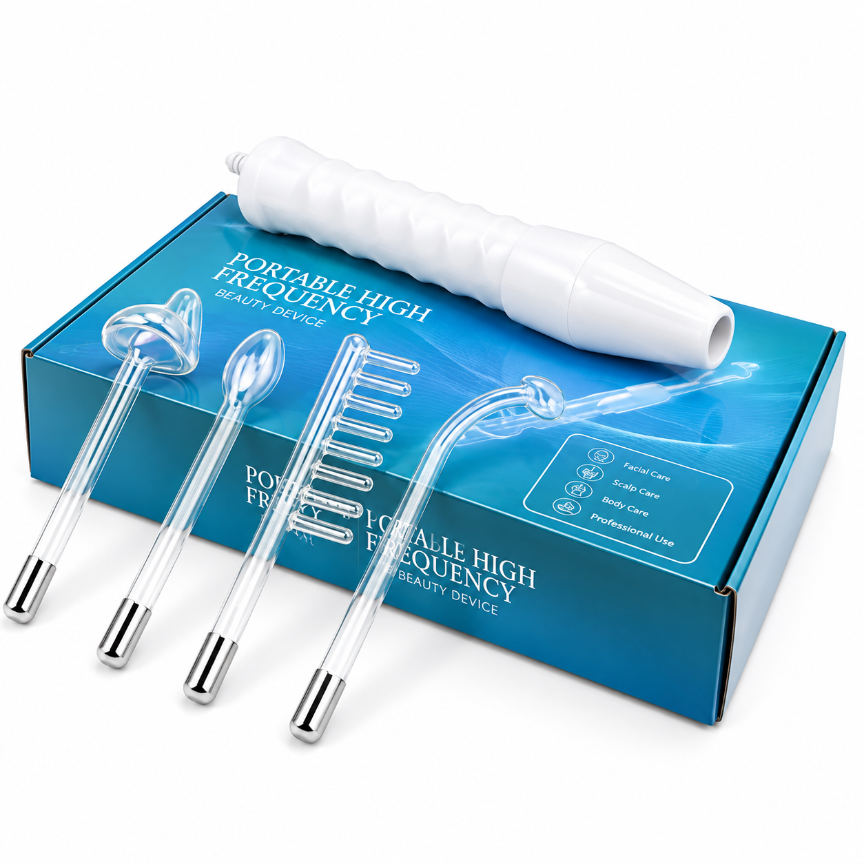 Portable High Frequency Facial Wand – 4 Glass Electrodes with Adjustable Intensity