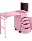 Professional Rolling Manicure Table – Foldable Nail Tech Desk with 4 Drawers & Travel Case