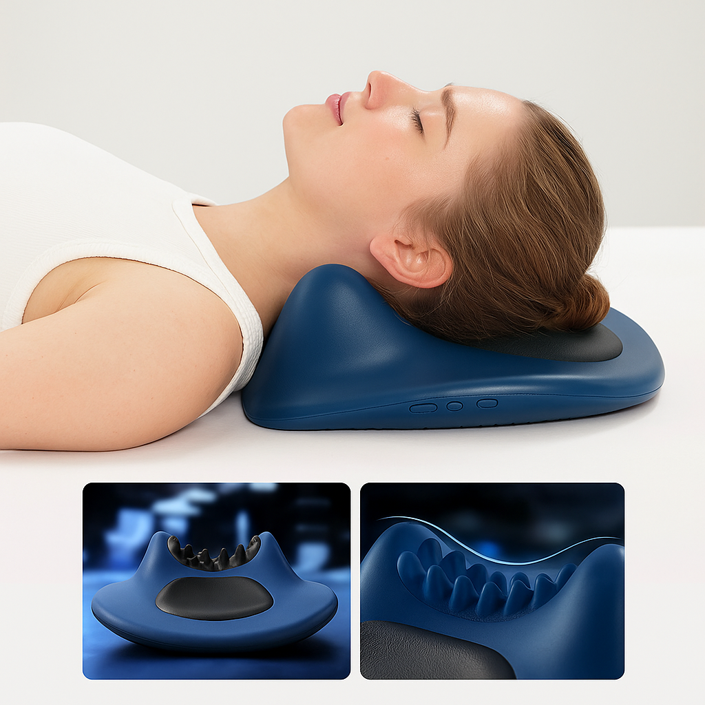 EMS Pulse Neck Pillow Massager – Electric Neck Support with Gentle Heating & Vibration Functions