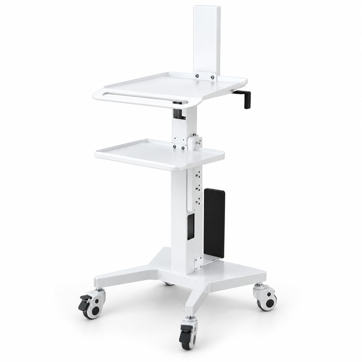 Professional Adjustable Equipment Trolley with Dual Shelves & Lockable Wheels – White