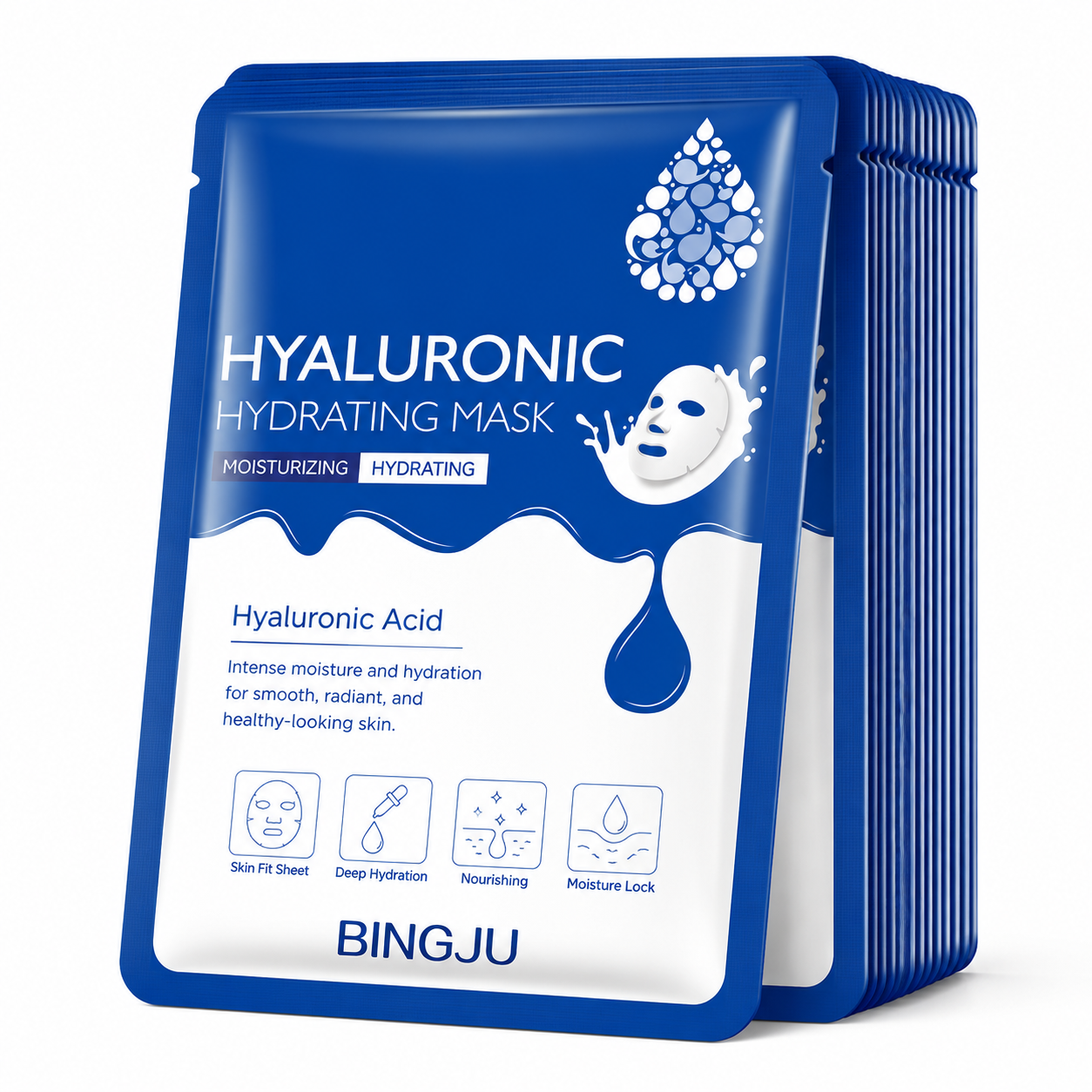 Hyaluronic Acid Hydrating Facial Mask Set – Deep Moisture, Skin Barrier Support & Radiant Glow Sheet Masks (10 PCS)