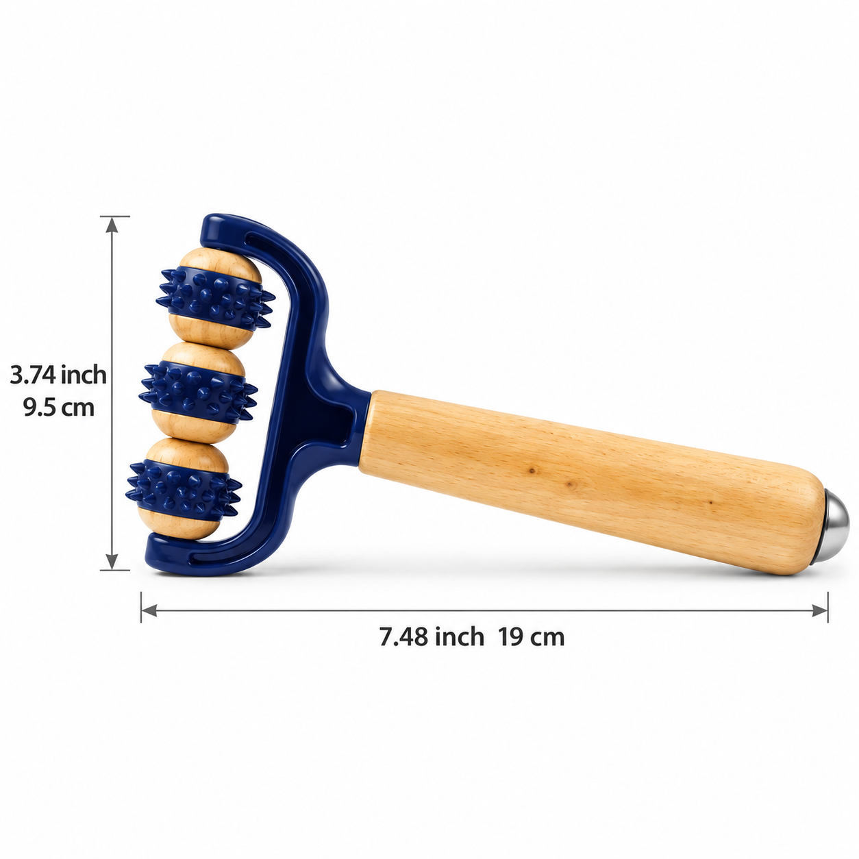 Handheld 3-Wheel Massage Roller – Wooden Handle Body Massager