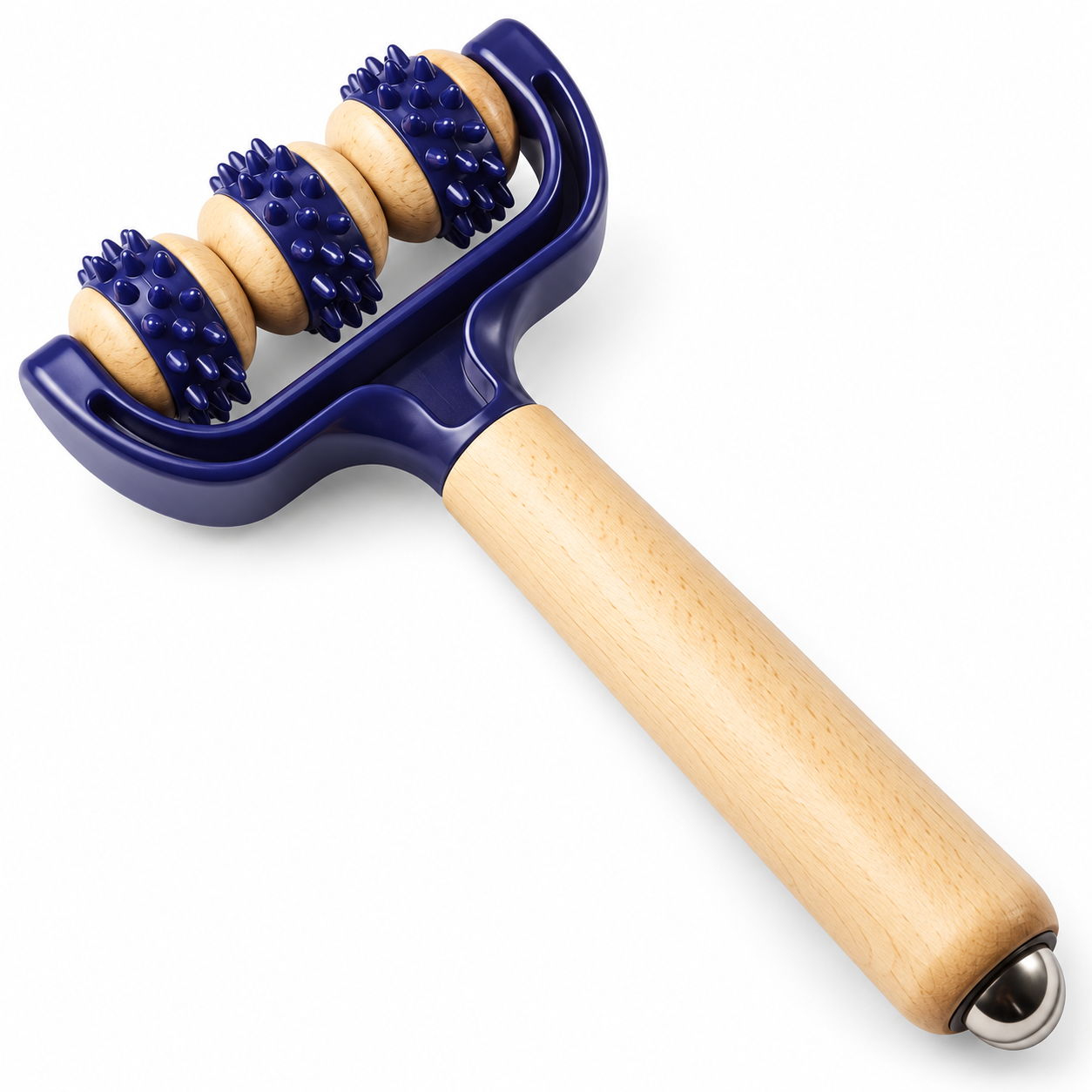 Handheld 3-Wheel Massage Roller – Wooden Handle Body Massager