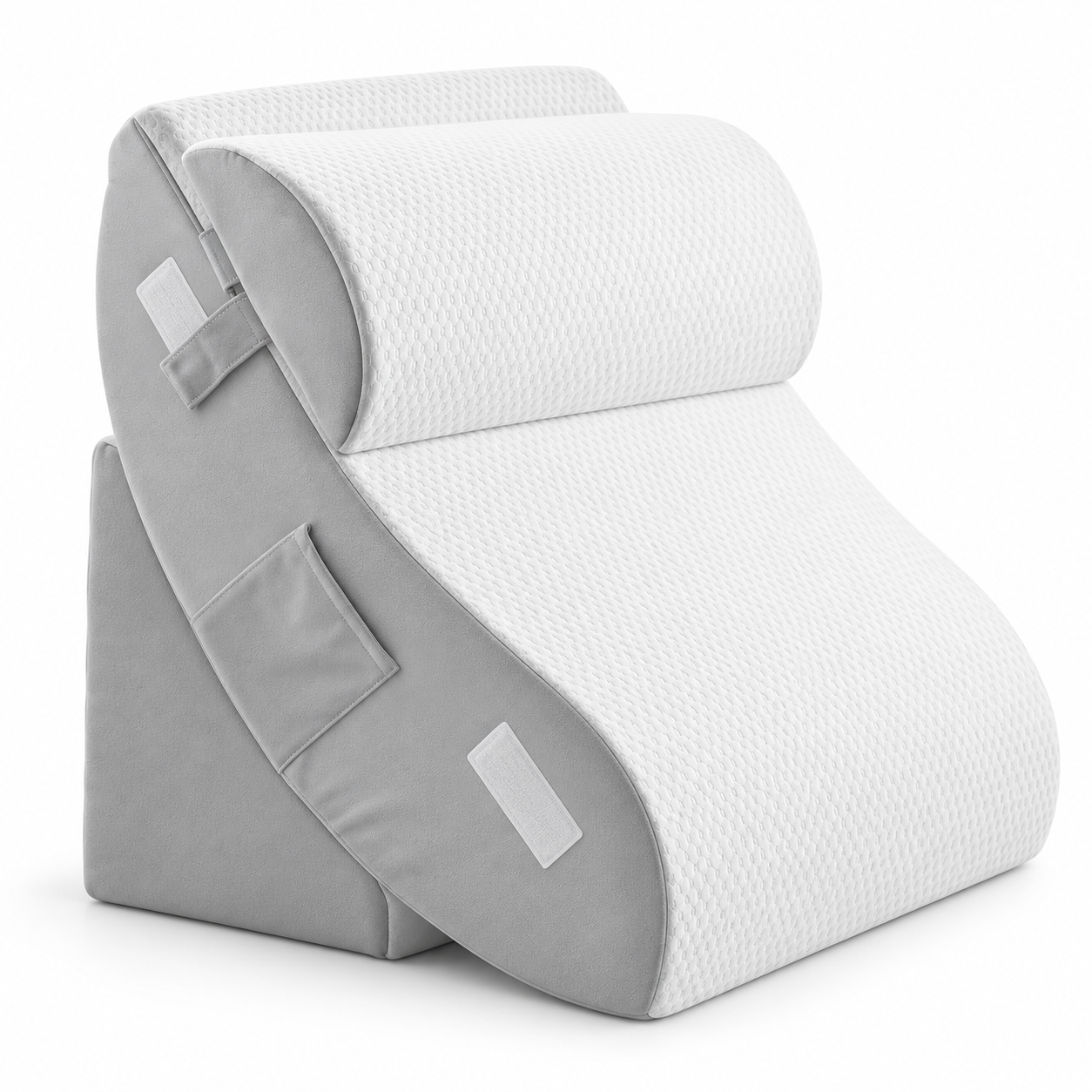 Adjustable Bed Wedge Pillow Set with Neck Bolster & Leg Support – 4-Piece Memory Foam System
