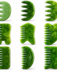 Theia Premium Natural Jade Gua Sha Comb Set – Multi-Shape Massager for Face, Scalp & Body