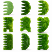 Theia Premium Natural Jade Gua Sha Comb Set – Multi-Shape Massager for Face, Scalp & Body