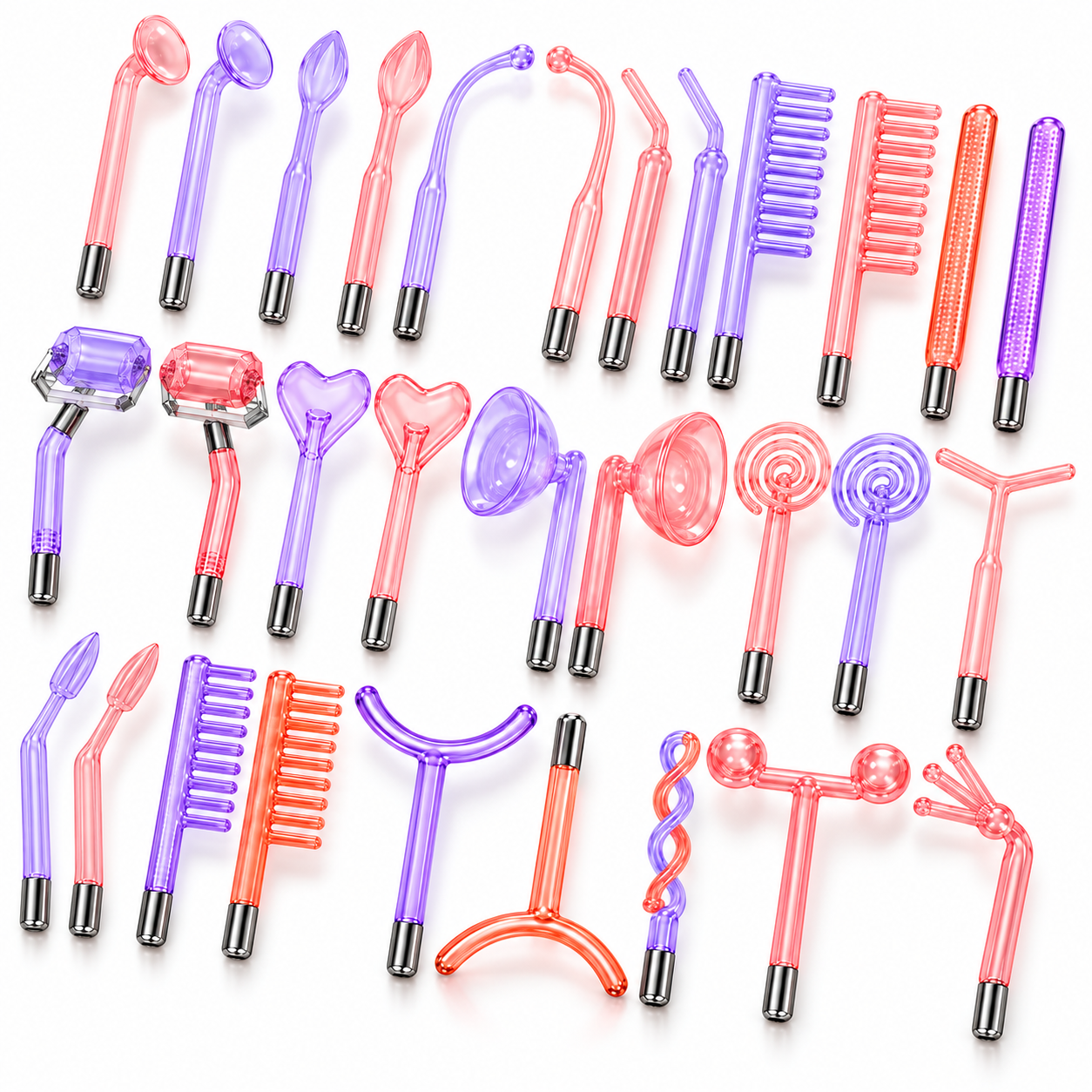 Professional High Frequency Glass Electrode Set – 30-Piece Facial & Scalp Care Attachments