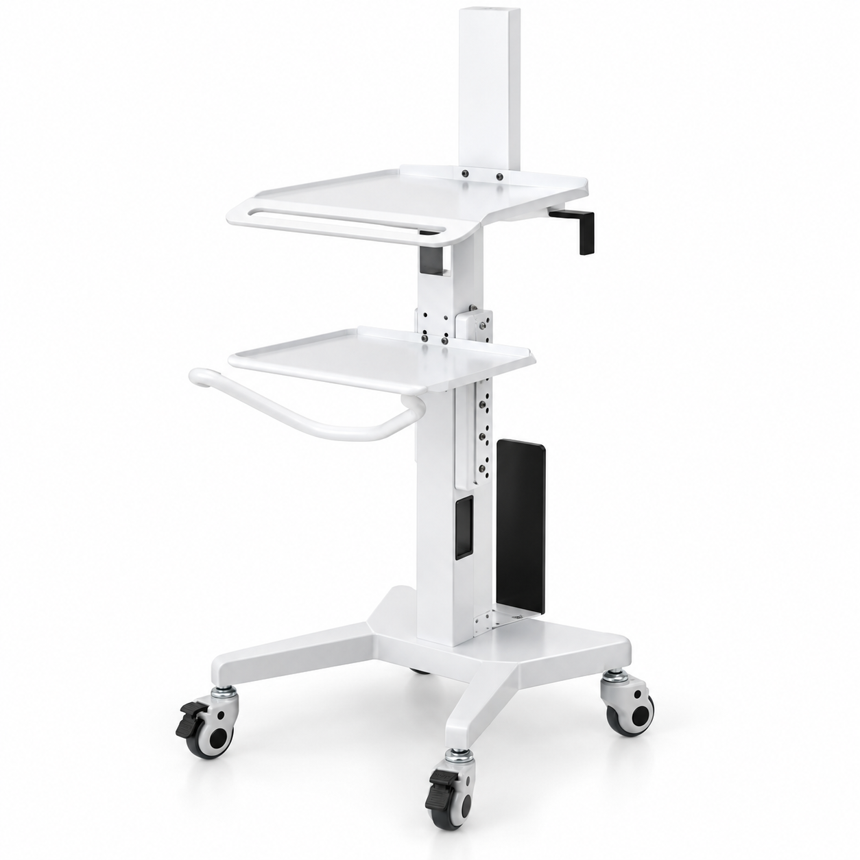 Professional Adjustable Equipment Trolley with Dual Shelves & Lockable Wheels – White
