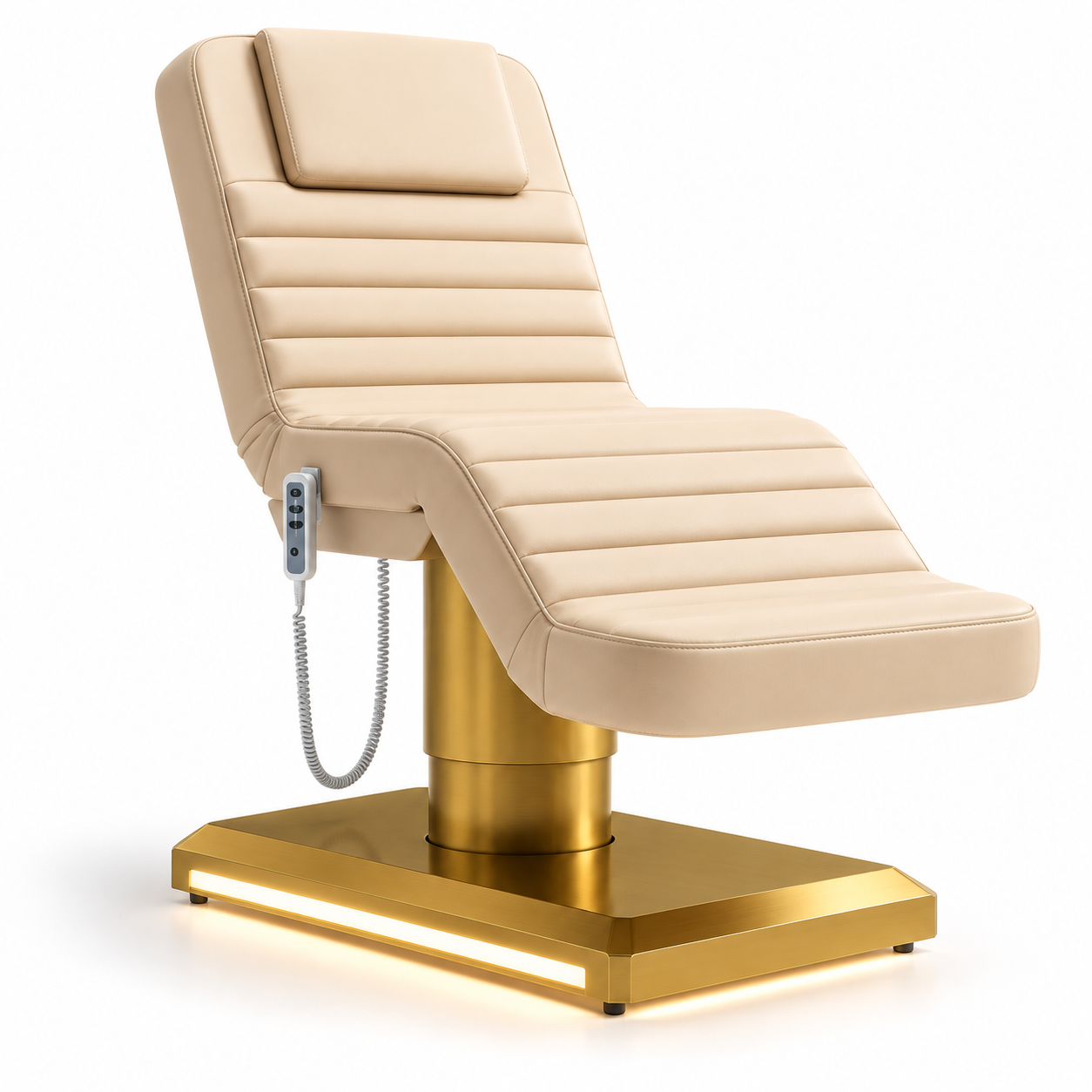 Professional Electric Facial Treatment Bed – 3-Motor Adjustable Beauty Bed with Foot Control, Remote Control & LED Gold Base