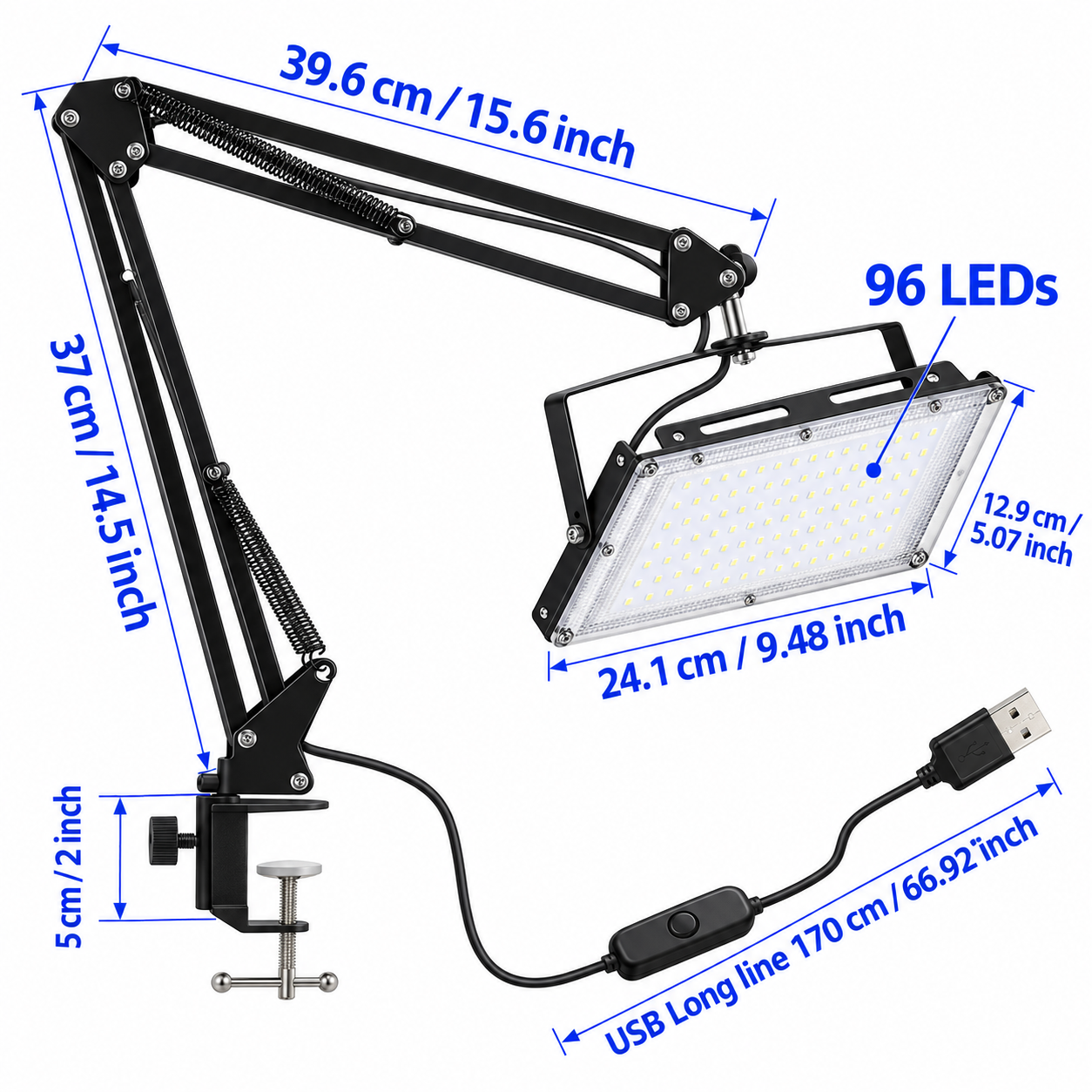 96 LED Adjustable Desk Lamp – USB-Powered Workstation Lighting