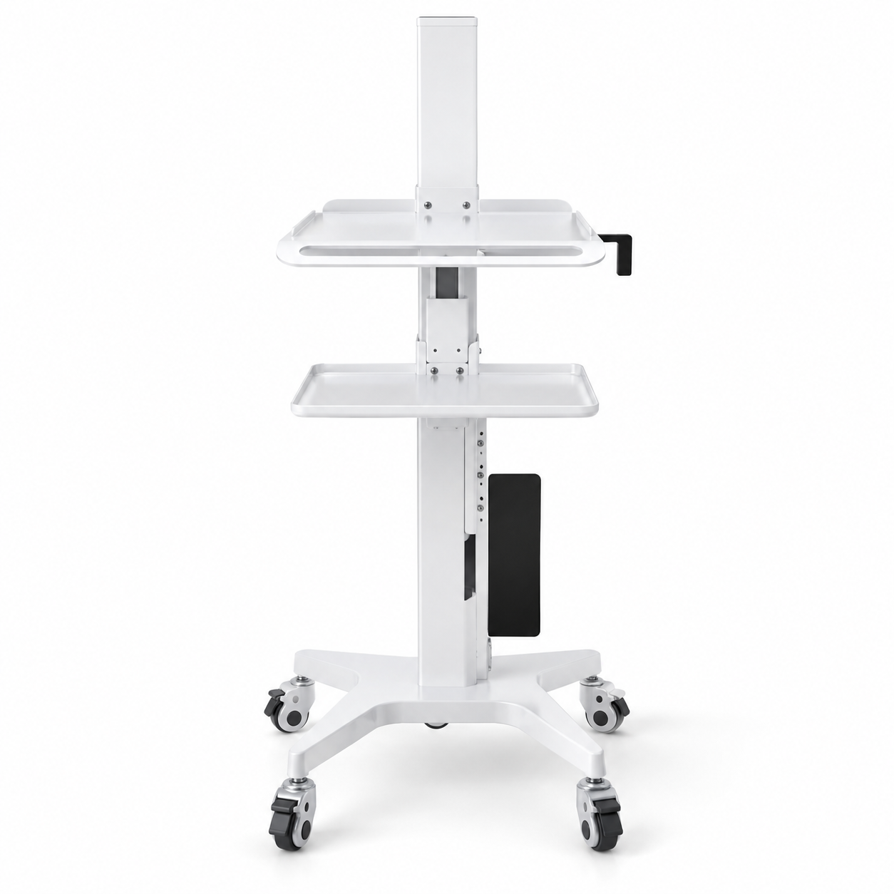 Professional Adjustable Equipment Trolley with Dual Shelves & Lockable Wheels – White