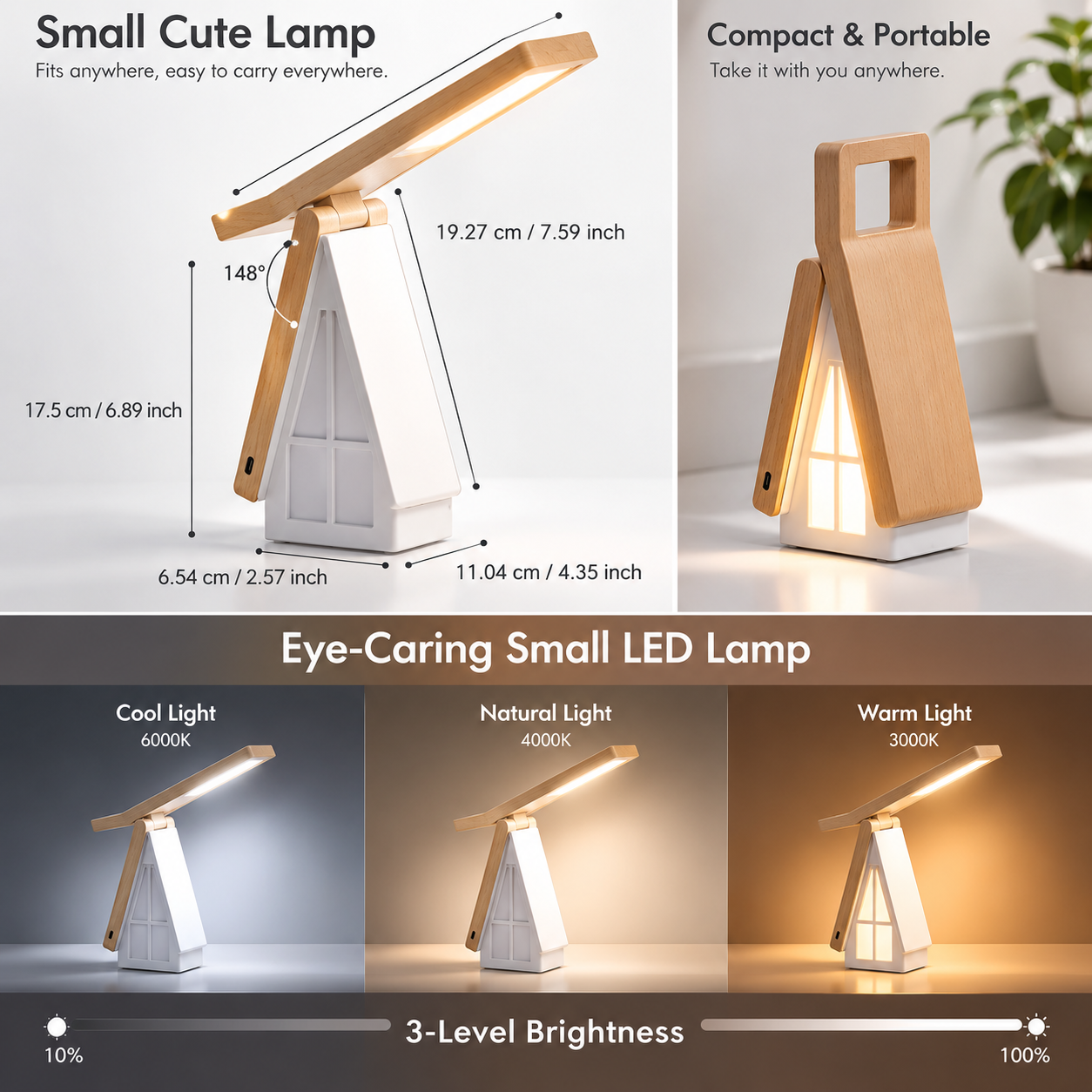 Portable Foldable LED Desk Lamp with 3 Color Modes, 3 Brightness Levels & USB Charging