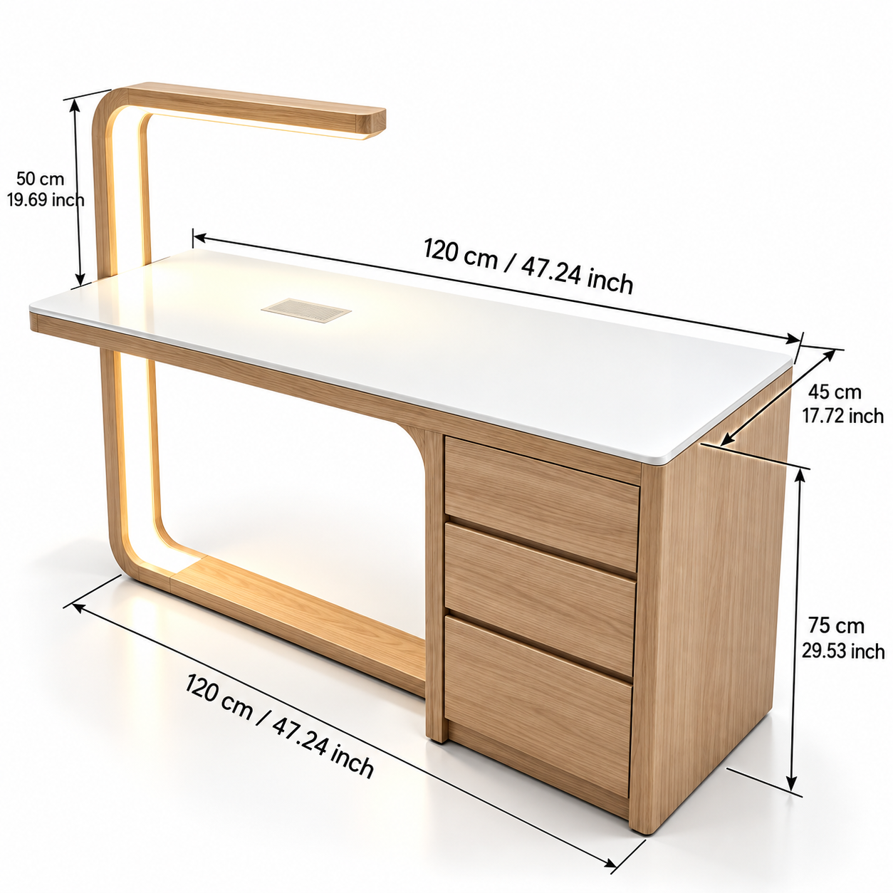 Theia Designer Manicure Table with U-Shaped LED Lamp, Electric Dust Collector & Large Storage Drawers