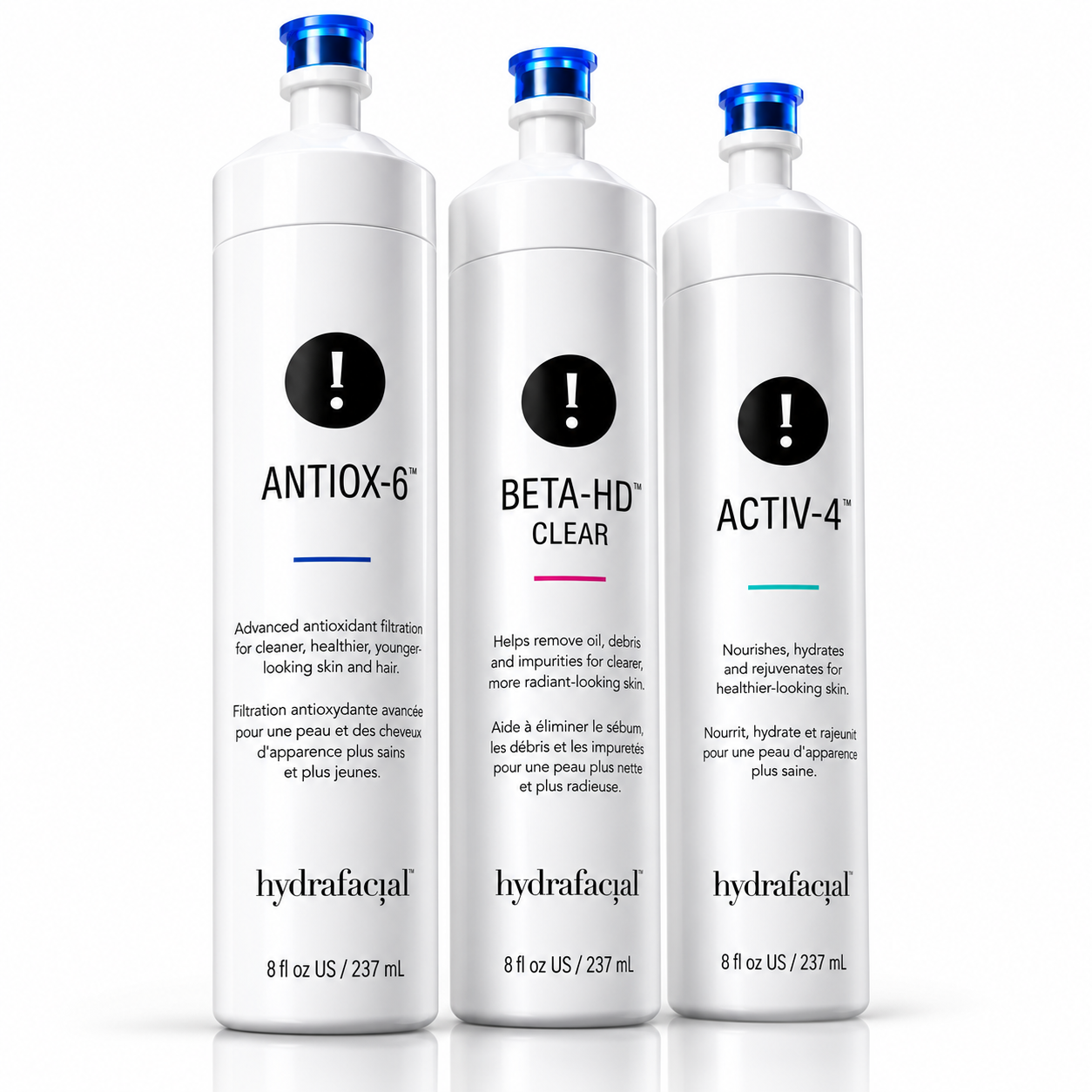 Professional Hydro Dermabrasion Facial Solution Set – ANTIOX-6, BETA-HD CLEAR & ACTIV-4 | 3 × 237 m