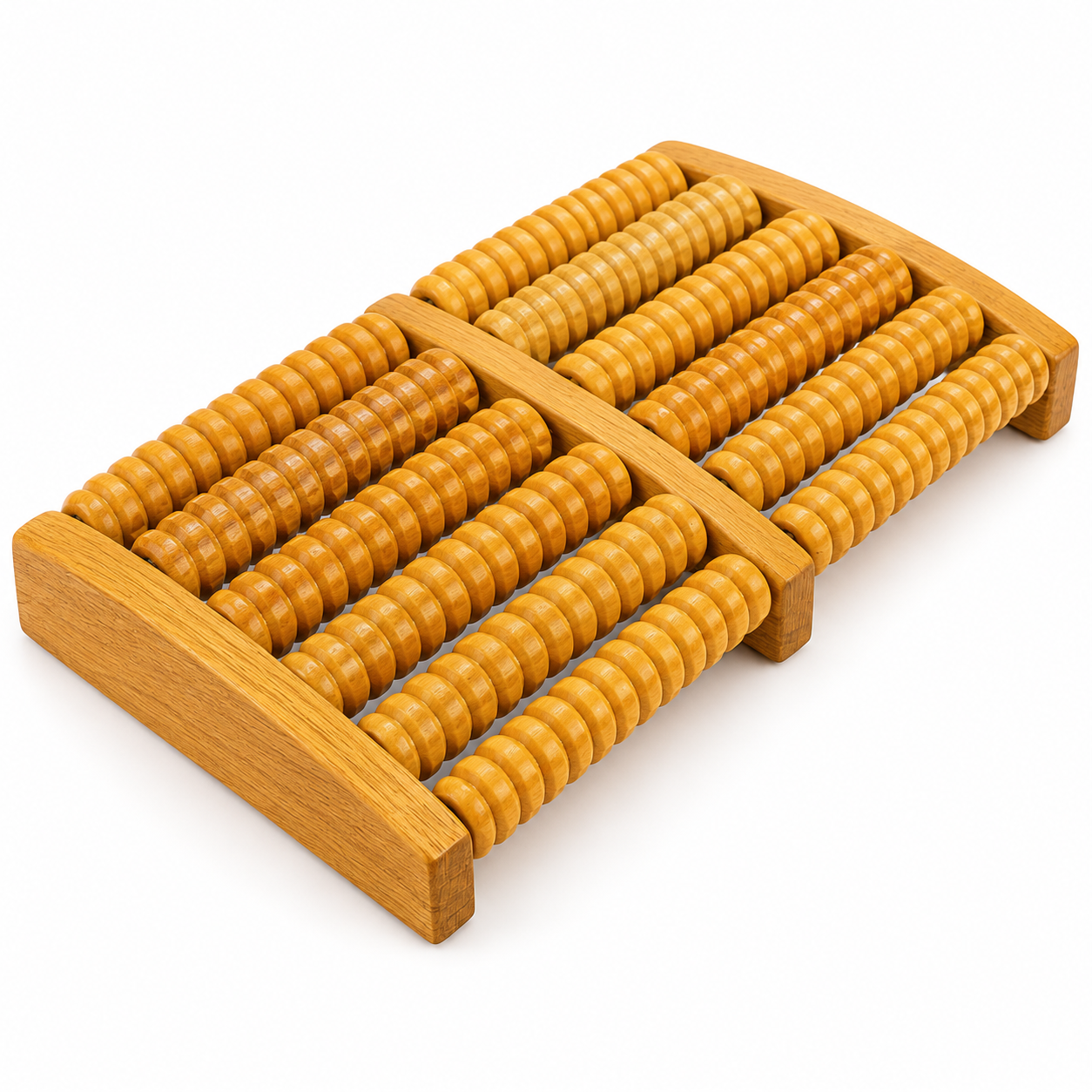 6-Row Wooden Foot Massage Roller with Rotating Reflexology Rollers