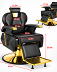 Luxury Black & Gold Hydraulic Barber Chair – Reclining Professional Salon Chair with Adjustable Headrest & Footrest