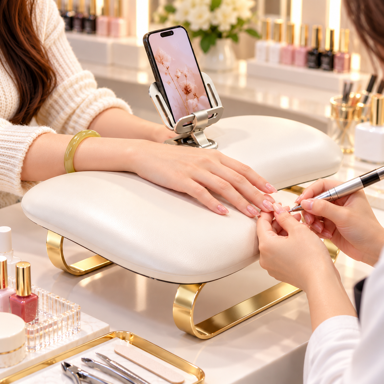 Ergonomic Nail Arm Rest with Adjustable Phone Holder