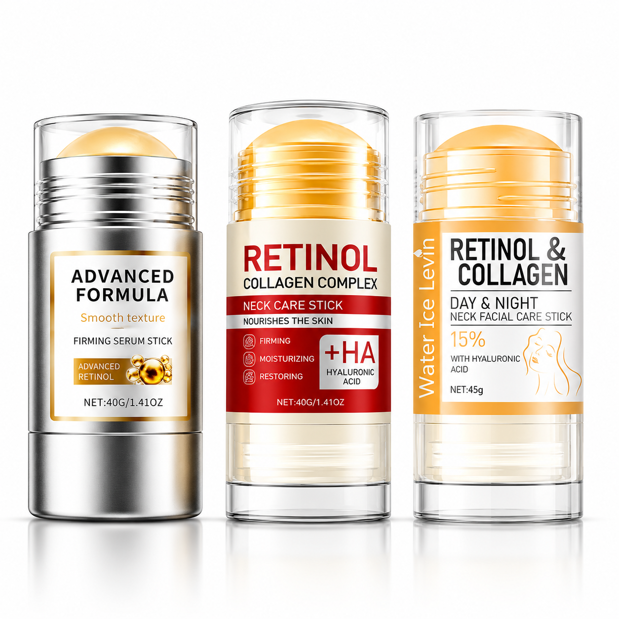 Retinol Collagen Complex Stick Set (3 Pieces) – Hydrating Skincare Bundle with Hyaluronic Acid