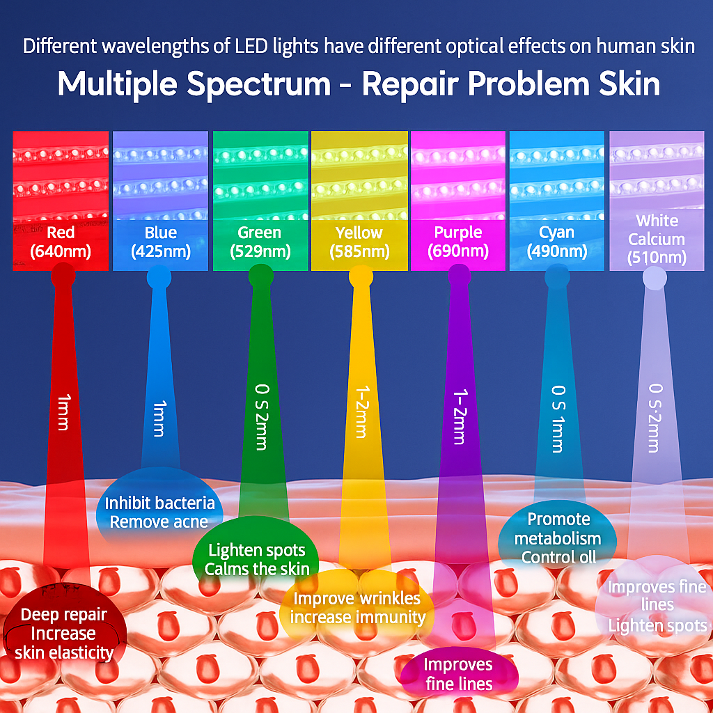 Theia Glow Omega Pro – 7-Color LED Light Therapy PDT Device for Skin Rejuvenation & Anti-Aging