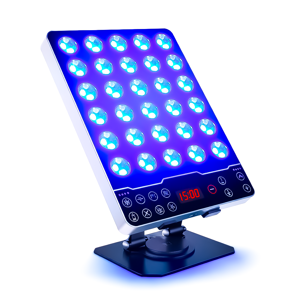 8 Modes Red Light Therapy Panel with 660nm / 850nm / 590nm / 415nm – Mini Desktop LED Device for Skin Care and Anti-Aging