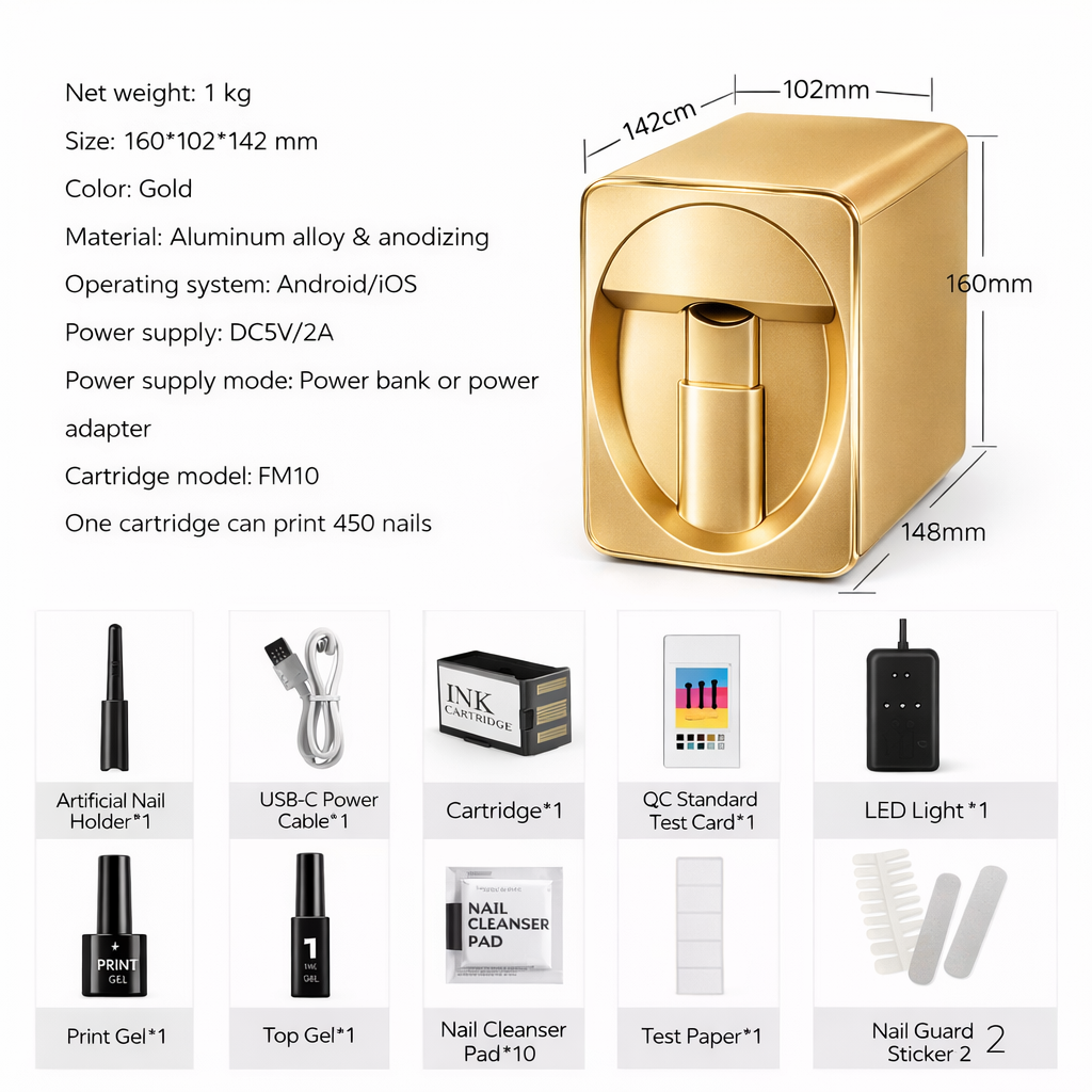 O2Nails X11 Deluxe Edition Gold Color – Mobile Nail Printer