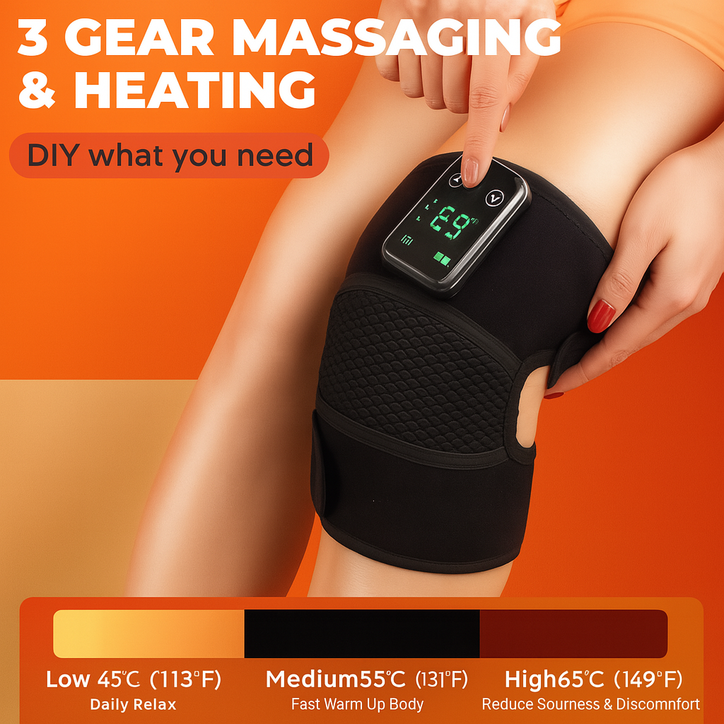 Heating Knee Vibration Massager Brace for Everyday Comfort | Adjustable Knee Support with Soothing Warmth and Gentle Vibration